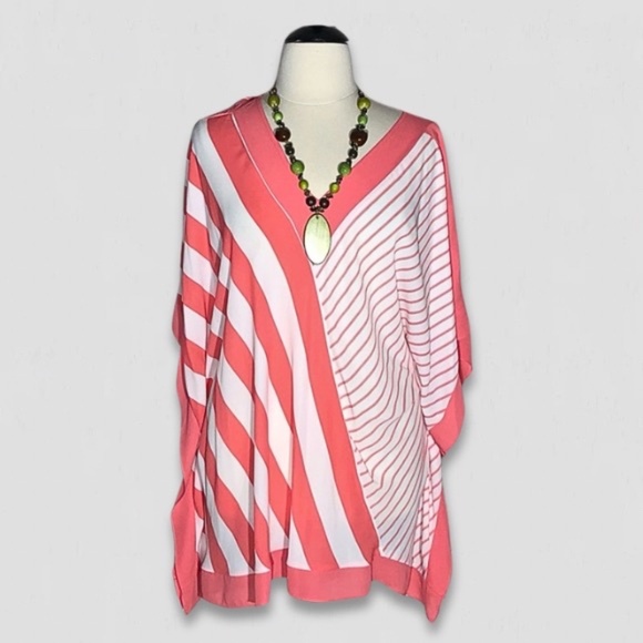 Lane Bryant Tunic Kaftan Dress Striped Coral Cream Plus 26/28 - Picture 1 of 9